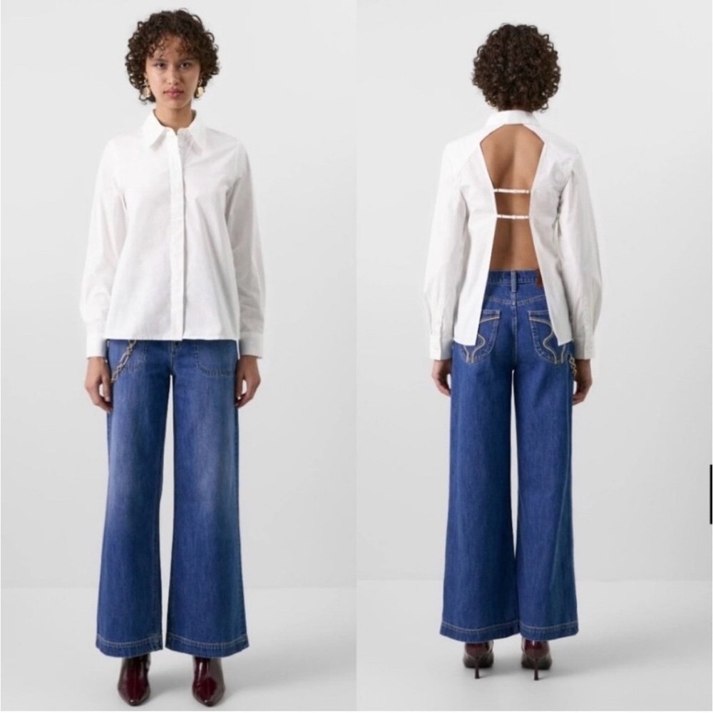 Gaia x Gap Open Back Button-Down Shirt Long Sleeve Statement‎ Blouse Top